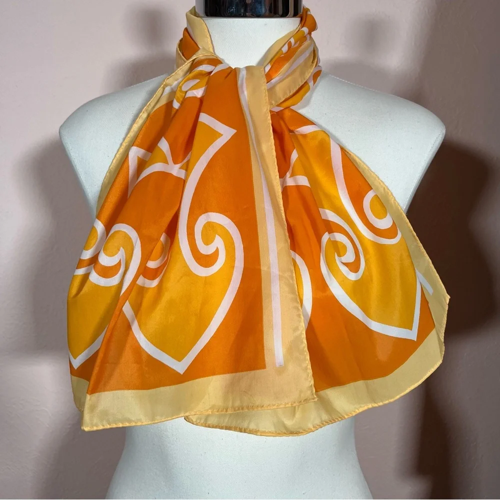 Vintage 60 70 Mod Retro Art Deco Orange Yellow Long Skinny Scarf - Picture 16 of 16